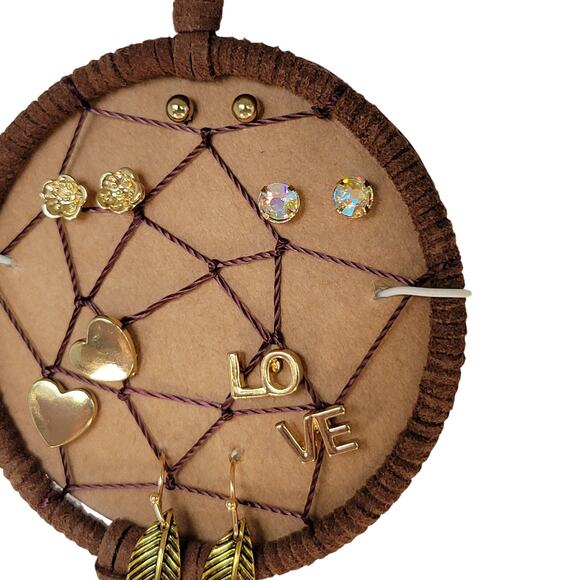 Charlotte Dreamcatcher Earring Set Gold Tone LOVE Hearts Studs & Dangles Boho - Picture 6 of 10